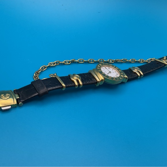 Gold-Tone Women's Watch with Black Leather Strap - Picture 9 of 14